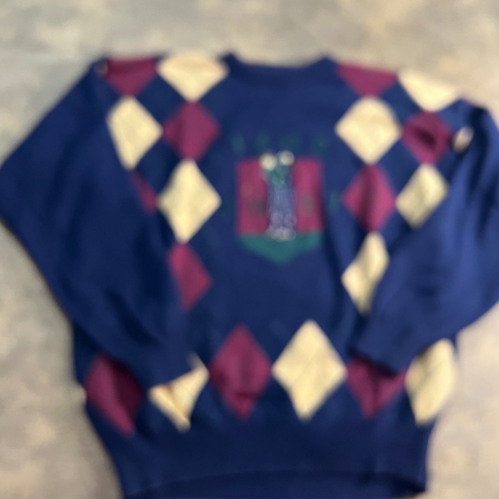 Izod‎ Sweater Mens Large Blue Argyle Golf 1937 Embroidered Cotton Vintage